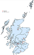 Map of dialysis units in Scotland 31 December 2016